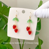 Unique Strawberry Earrings, Double Strawberry Earrings, Unique Fruit Earrings Gift